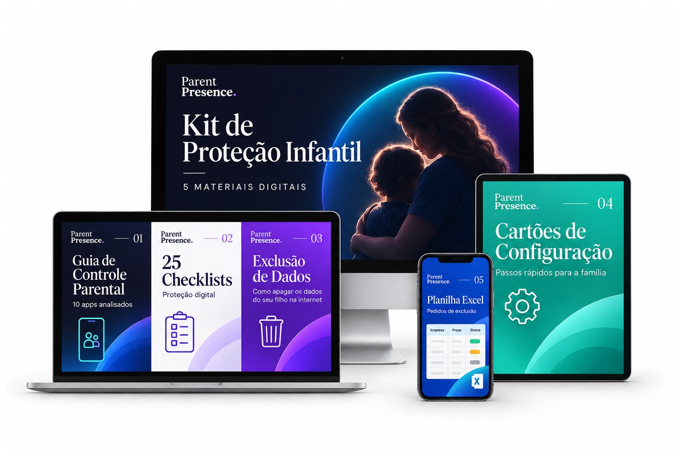 Kit de Proteção Infantil apresentado em um tablet